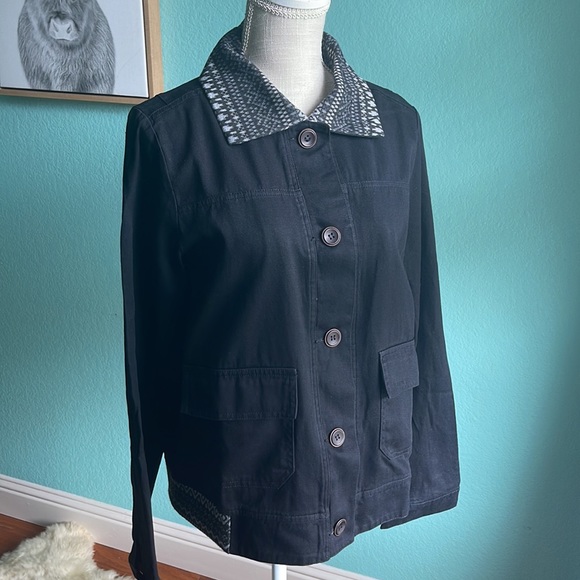 Black Denim Hem & Thread Fall Jacket Pockets Collar Detail Sizes Medium Large - Picture 4 of 10